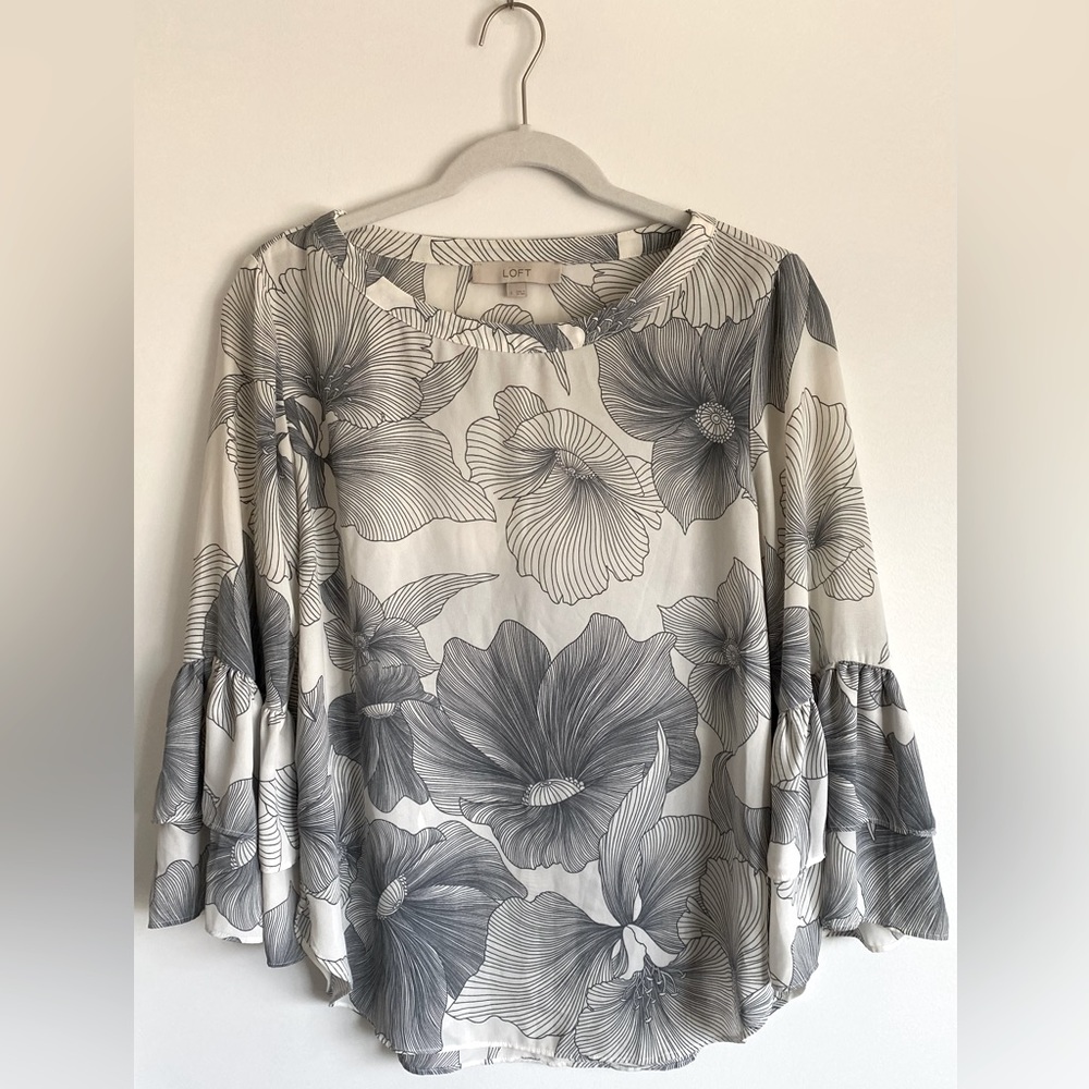 LOFT Floral Bell Sleeve Blouse